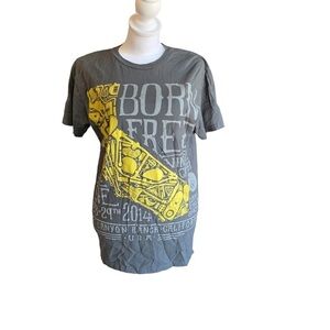 ALSTYLE Men's medium Born Free classic cycle show grey and yellow T-shirt